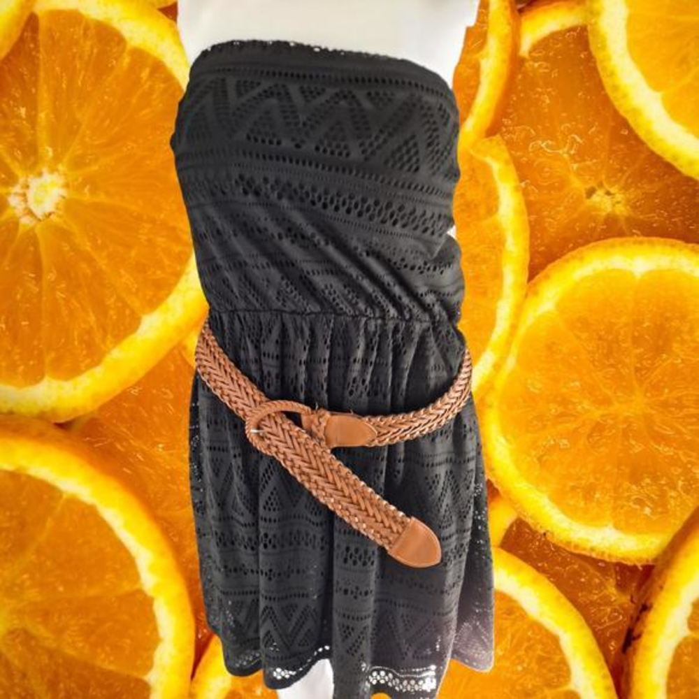 NoBo Sleeveless Black Doily Dress with‎ Brown Belt Size XXL